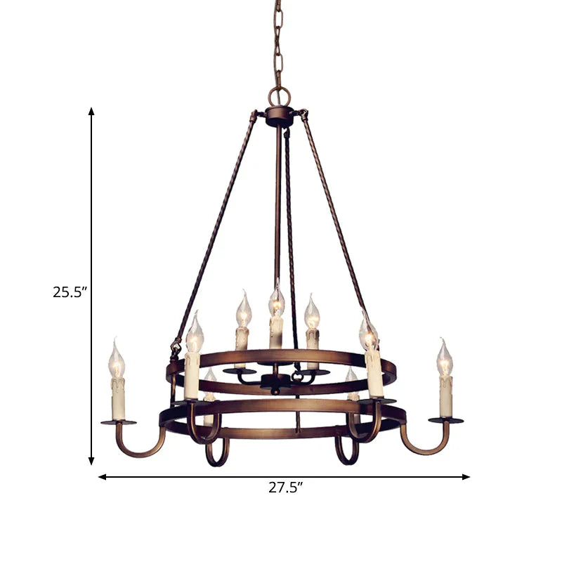 Bronze/Gold Candle Style Hanging Lamp Vintage Metal 9 Lights Living Room Chandelier Lighting