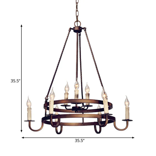 Bronze/Gold Candle Style Hanging Lamp Vintage Metal 9 Lights Living Room Chandelier Lighting