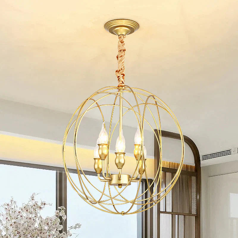 Metal Candle Style Ceiling Pendant Country 4/6 Lights Dining Room Chandelier Lighting In Black/Gold