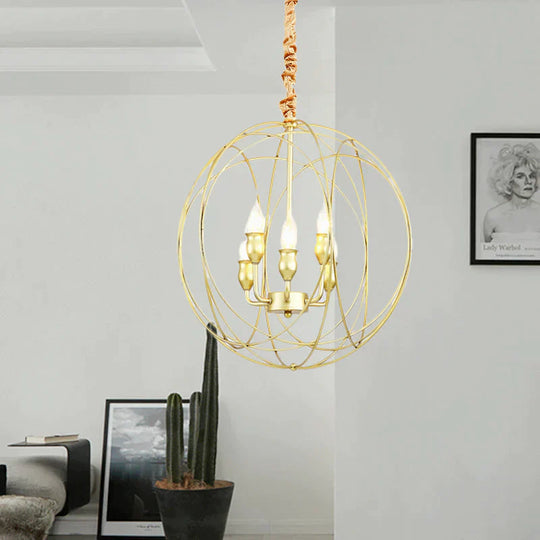 Metal Candle Style Ceiling Pendant Country 4/6 Lights Dining Room Chandelier Lighting In Black/Gold