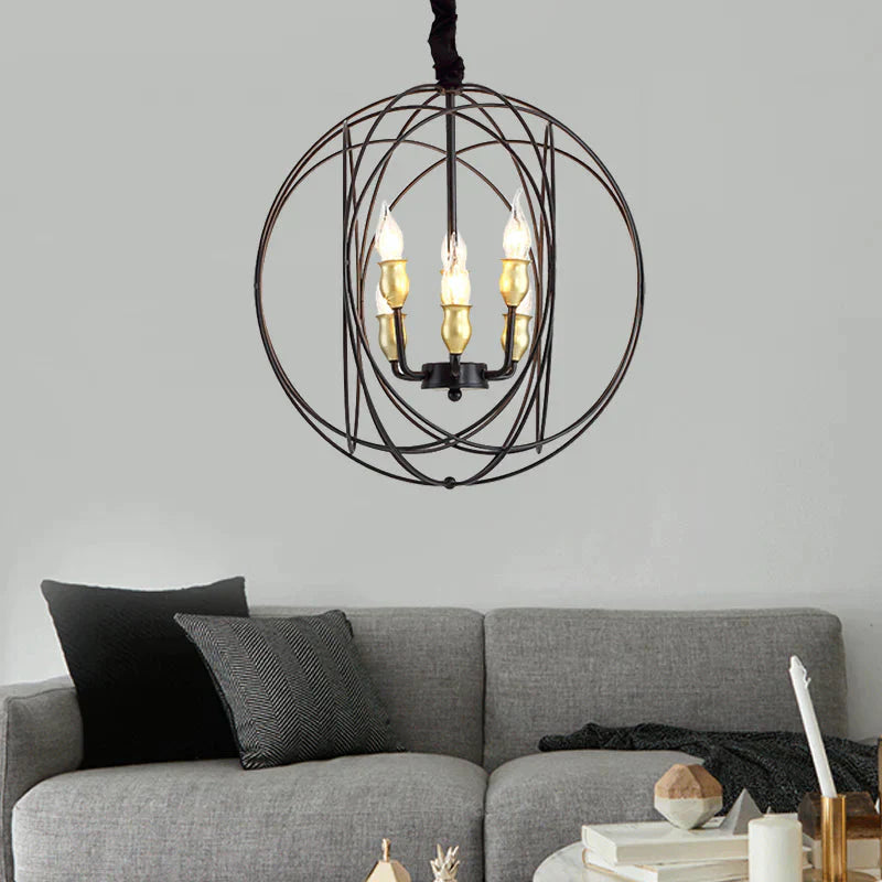 Metal Candle Style Ceiling Pendant Country 4/6 Lights Dining Room Chandelier Lighting In Black/Gold