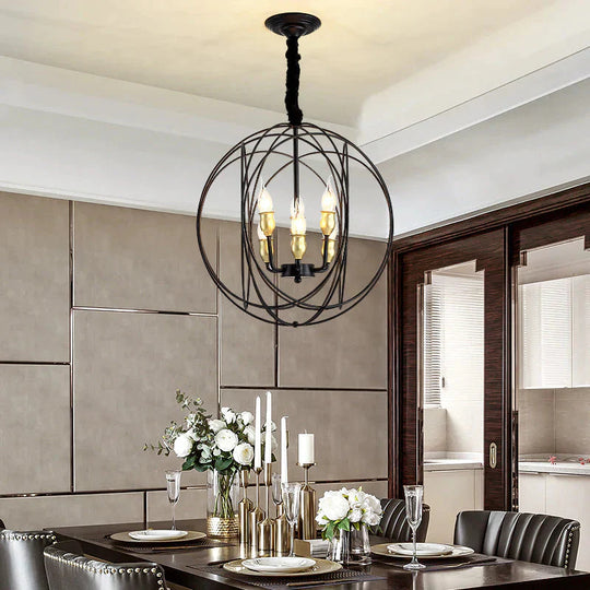 Metal Candle Style Ceiling Pendant Country 4/6 Lights Dining Room Chandelier Lighting In Black/Gold