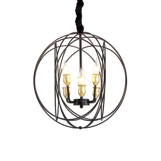 Metal Candle Style Ceiling Pendant Country 4/6 Lights Dining Room Chandelier Lighting In Black/Gold