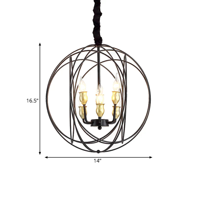 Metal Candle Style Ceiling Pendant Country 4/6 Lights Dining Room Chandelier Lighting In Black/Gold