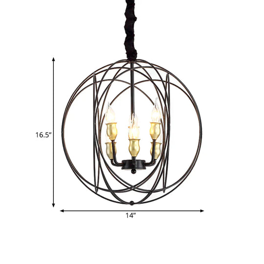 Metal Candle Style Ceiling Pendant Country 4/6 Lights Dining Room Chandelier Lighting In Black/Gold