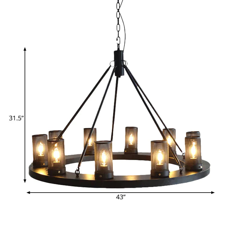 Classic Black Cylindrical Metal Ceiling Pendant With 10 Lights For Living Room
