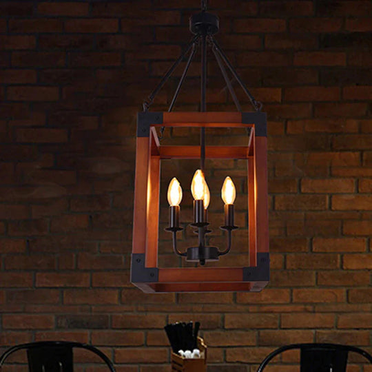 Metal Square Frame Pendant Lighting Fixture Traditional 4 Lights Restaurant Ceiling Chandelier In