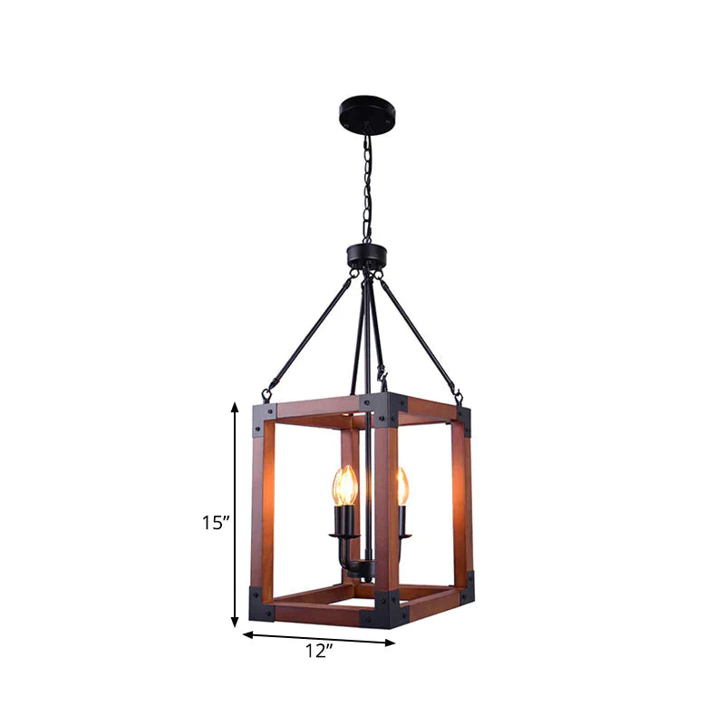 Metal Square Frame Pendant Lighting Fixture Traditional 4 Lights Restaurant Ceiling Chandelier In