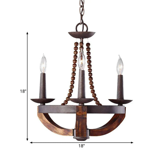 Country Candlelabrum Pendant Light 3 Lights Metal Chandelier Lamp In Dark Wood