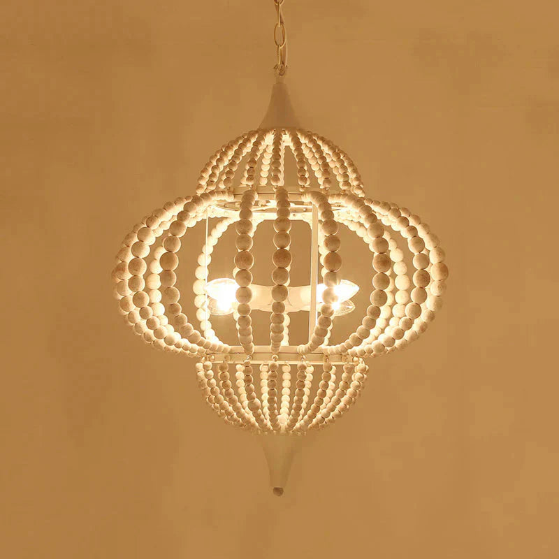 9 - Light Chandelier Pendant Cottage Wooden Lantern Ceiling Light Fixture In White