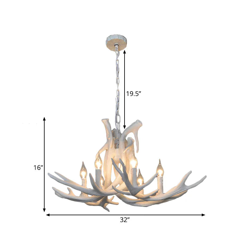 Resin White/Brown And Yellow Chandelier Lighting Antler 6 Lights Traditional Pendant Lamp For