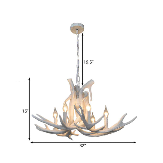 Resin White/Brown And Yellow Chandelier Lighting Antler 6 Lights Traditional Pendant Lamp For