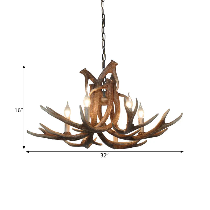 Resin White/Brown And Yellow Chandelier Lighting Antler 6 Lights Traditional Pendant Lamp For