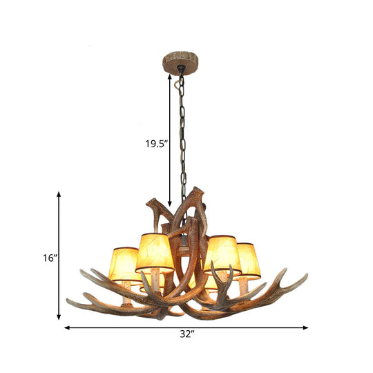 Resin White/Brown And Yellow Chandelier Lighting Antler 6 Lights Traditional Pendant Lamp For