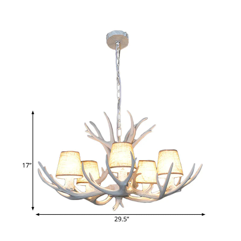 5 Lights Resin Chandelier Lamp Classic White/Brown And Yellow Antler Dining Room Hanging Ceiling