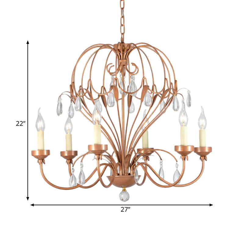 Brass 5/6 Lights Chandelier Light Fixture Traditional Metal And Crystal Candle Pendant Lamp For