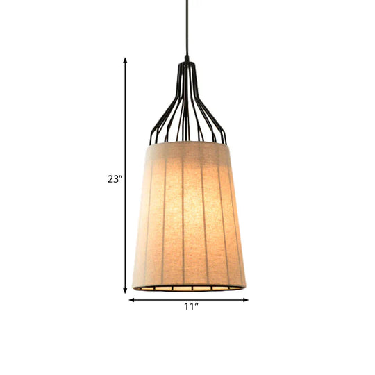 Vintage Tapered Ceiling Chandelier 3 Lights Fabric Suspension Light In Black/Coffee/Beige With Iron