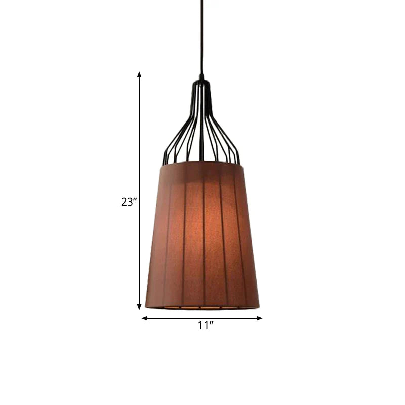 Vintage Tapered Ceiling Chandelier 3 Lights Fabric Suspension Light In Black/Coffee/Beige With Iron