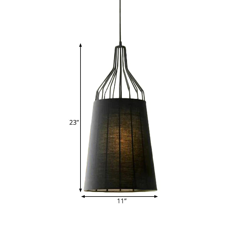 Vintage Tapered Ceiling Chandelier 3 Lights Fabric Suspension Light In Black/Coffee/Beige With Iron