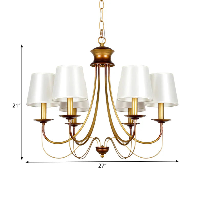 Brass Finish Ceiling Light With White Fabric Lamp Shade3/5/6 Lights