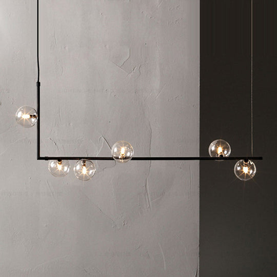 Modern Minimalism Black Linear 6 - Light Island Pendant Lighting With Sphere Glass Shade For Living