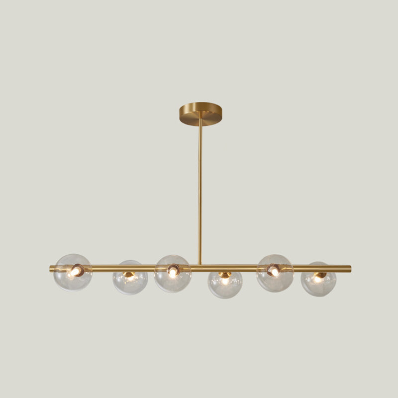 Gold Linear Island Pendant Light With Spherical Glass Shade - Perfect For Dining Table And