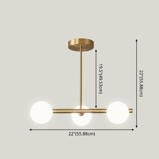 Gold Linear Island Pendant Light With Spherical Glass Shade - Perfect For Dining Table And