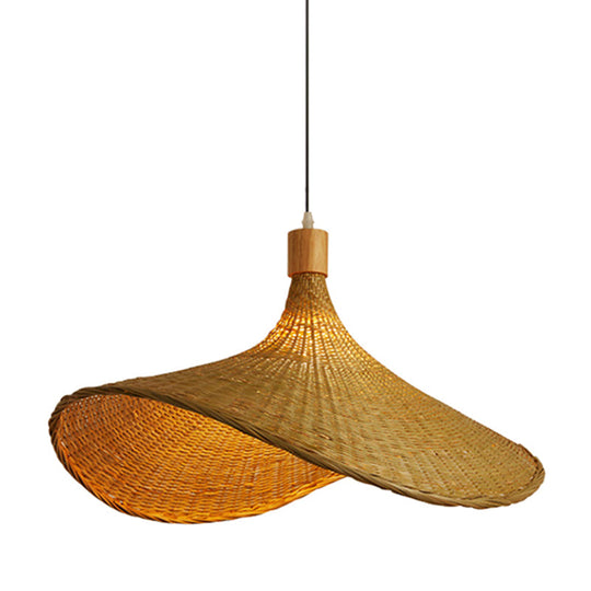 Naos - Beige Straw Hat Hanging Lamp: Asian 1 - Light Rattan Pendant Light