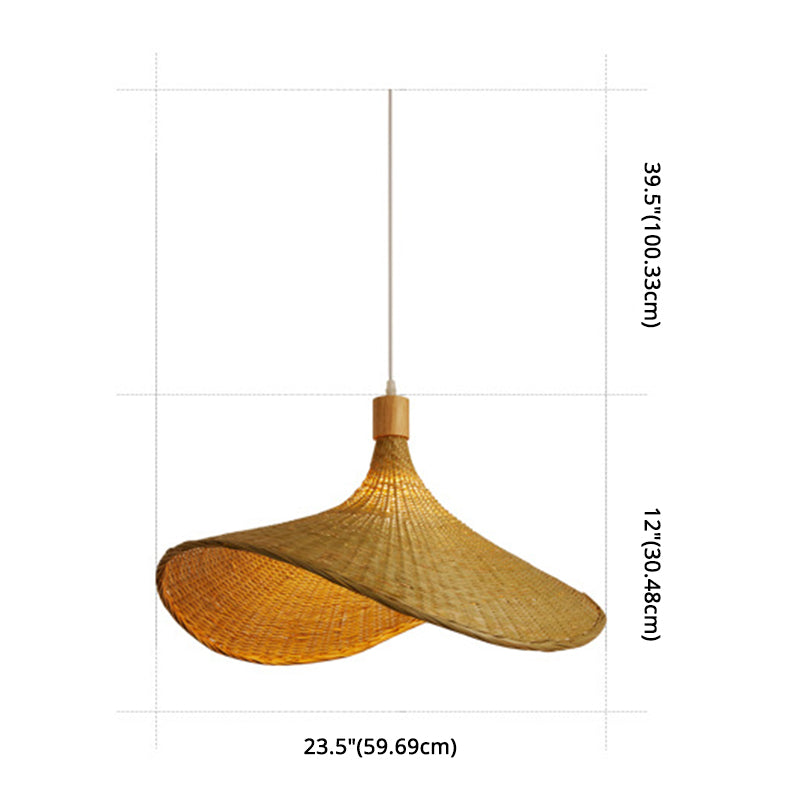 Naos - Beige Straw Hat Hanging Lamp: Asian 1 - Light Rattan Pendant Light