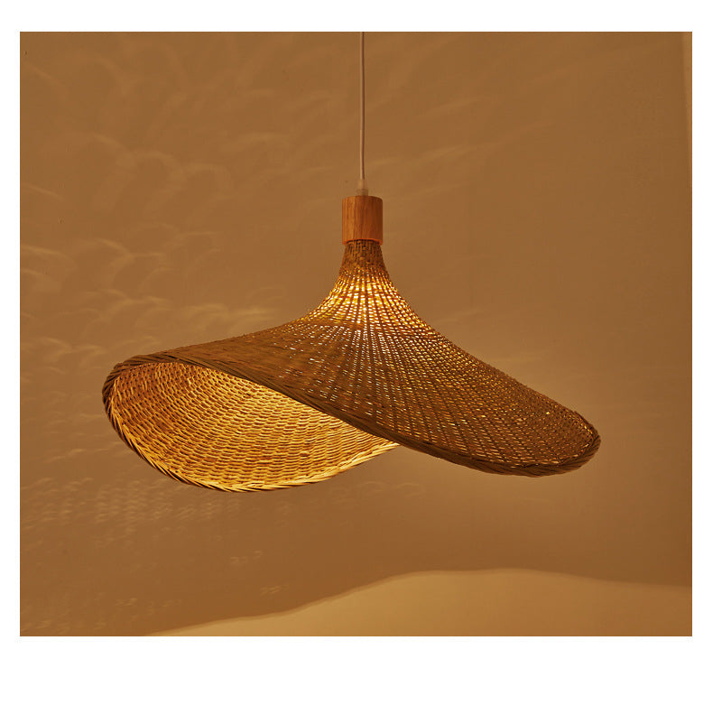 Naos - Beige Straw Hat Hanging Lamp: Asian 1 - Light Rattan Pendant Light