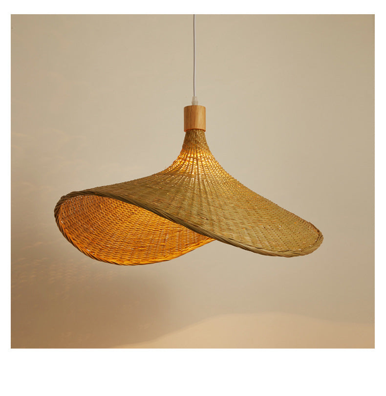 Naos - Beige Straw Hat Hanging Lamp: Asian 1 - Light Rattan Pendant Light