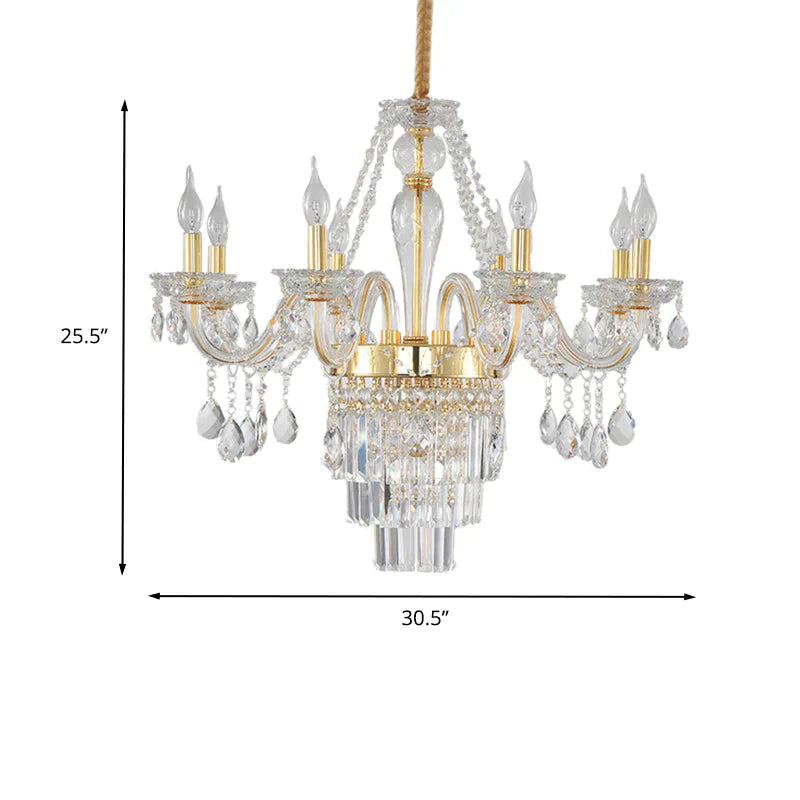 Candle Living Room Chandelier Lighting Traditional Clear Crystal 6 Lights Chrome/Gold Hanging Lamp