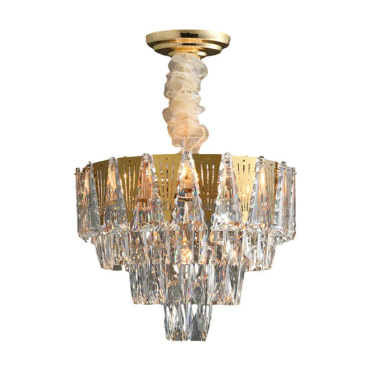 Triangle Chandelier Modernism Metallic 7 - Light Gold Hanging Ceiling Light With Crystal Icicle