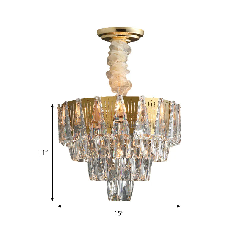 Triangle Chandelier Modernism Metallic 7 - Light Gold Hanging Ceiling Light With Crystal Icicle