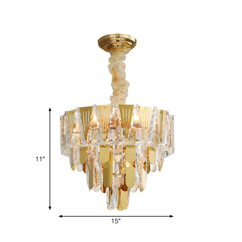 Triangle Chandelier Modernism Metallic 7 - Light Gold Hanging Ceiling Light With Crystal Icicle