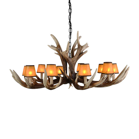 Resin Conical Chandelier Lamp Rustic 6/8/10 - Head Bedroom Pendant Ceiling Light With Antler In