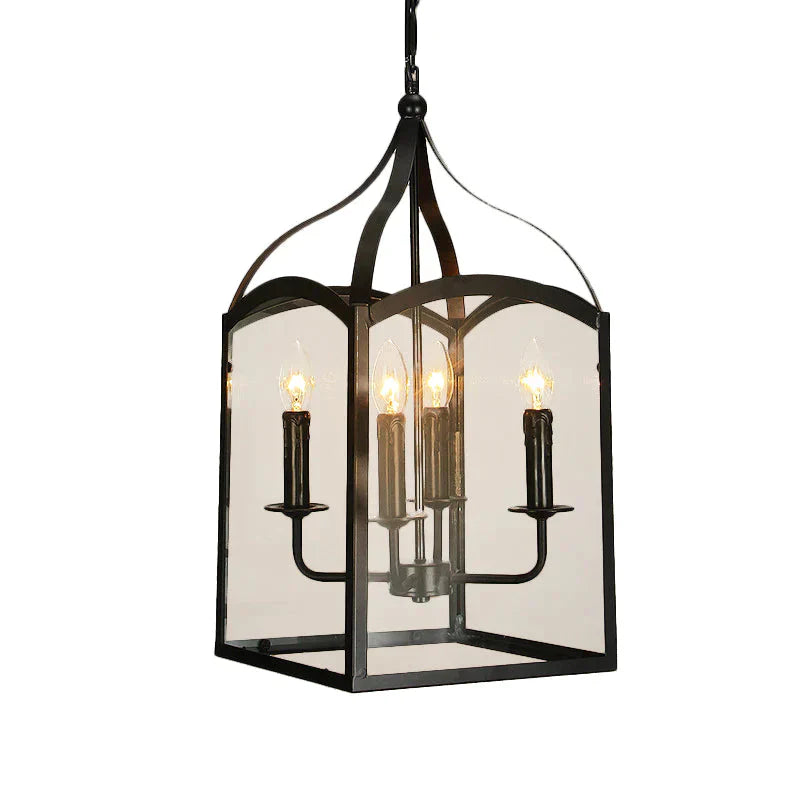 Wire Cage Indoor Chandelier Pendant Light Industrial Style Metal 4 Heads Black Hanging Lamp With