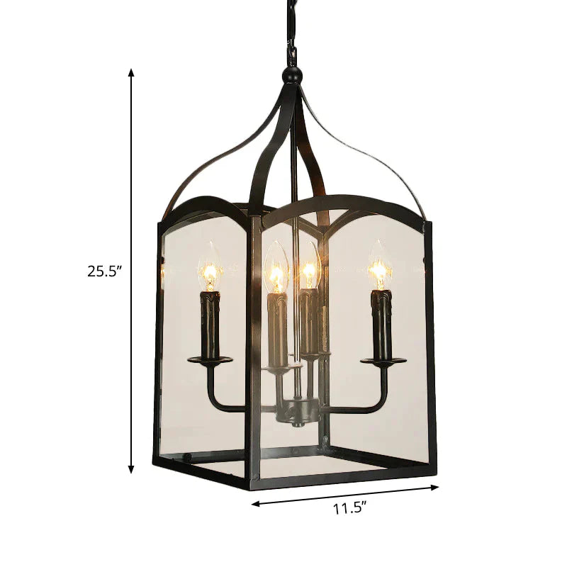 Wire Cage Indoor Chandelier Pendant Light Industrial Style Metal 4 Heads Black Hanging Lamp With