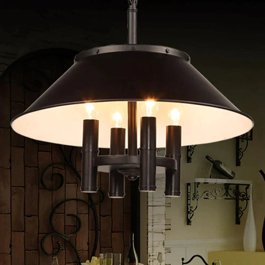 4 Lights Chandelier Lighting With Conic Shade Metallic Farmhouse Style Dining Room Hanging Lamp In