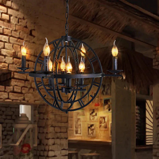 Wrought Iron Orbit Chandelier Light Fixture Industrial Style 8 Bulbs Antique Bronze Suspension Lamp