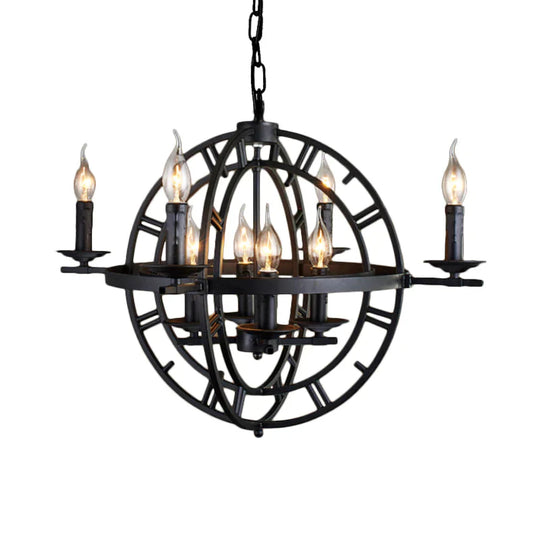 Wrought Iron Orbit Chandelier Light Fixture Industrial Style 8 Bulbs Antique Bronze Suspension Lamp