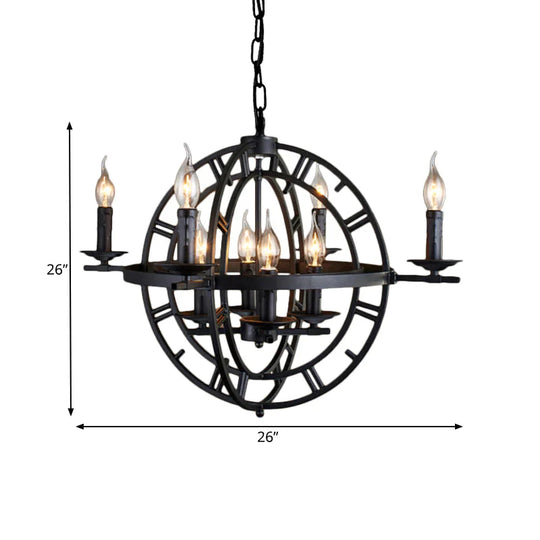 Wrought Iron Orbit Chandelier Light Fixture Industrial Style 8 Bulbs Antique Bronze Suspension Lamp