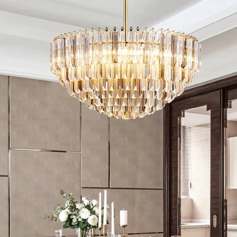 Gold Dome Ceiling Chandelier Modernist 10 Heads Beveled Crystal Suspended Lighting Fixture