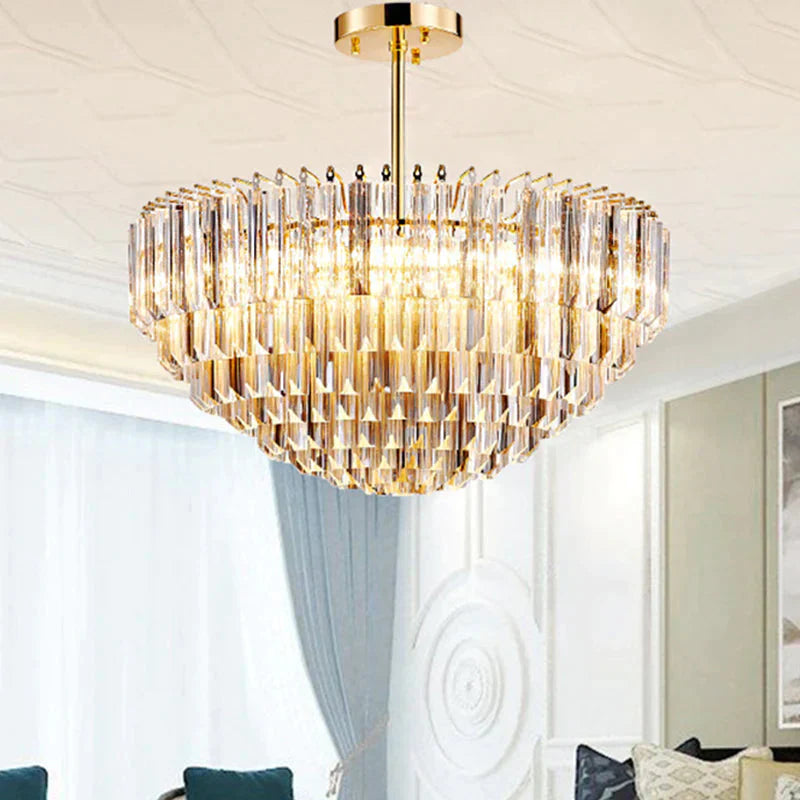 Gold Dome Ceiling Chandelier Modernist 10 Heads Beveled Crystal Suspended Lighting Fixture