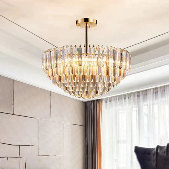 Gold Dome Ceiling Chandelier Modernist 10 Heads Beveled Crystal Suspended Lighting Fixture