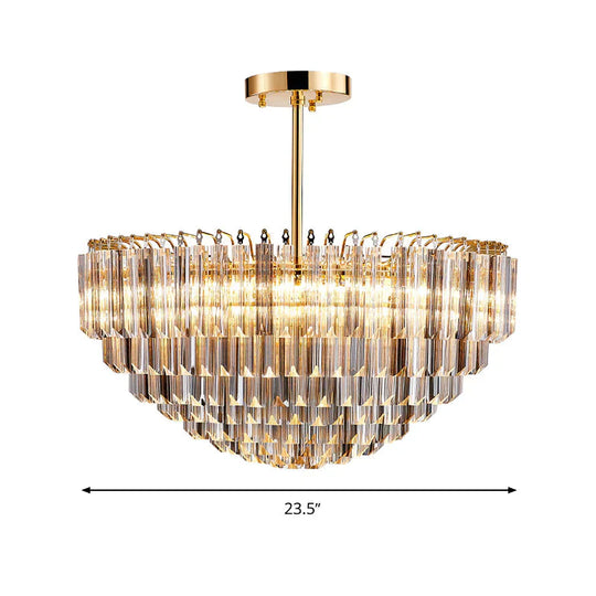 Gold Dome Ceiling Chandelier Modernist 10 Heads Beveled Crystal Suspended Lighting Fixture