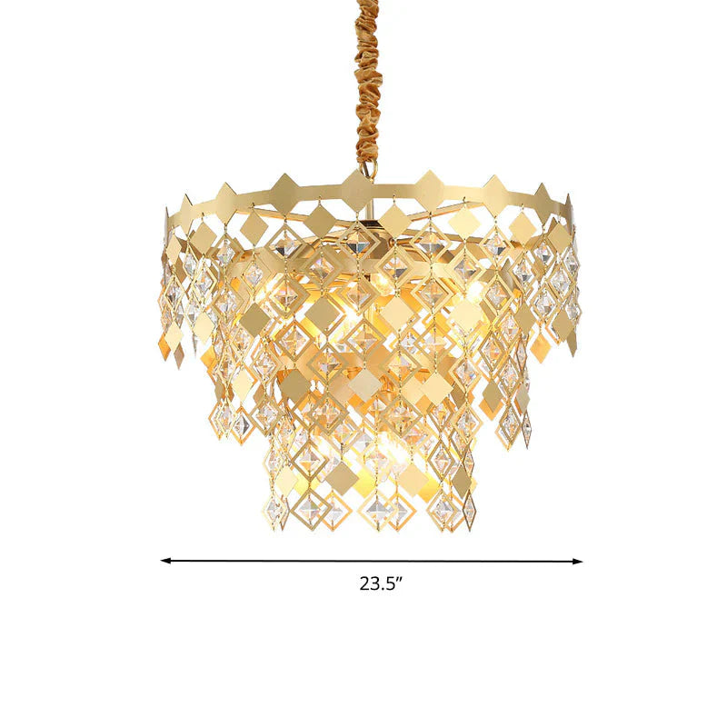 3 Tiers Dining Room Chandelier Light K9 Crystal 6 Heads Postmodern Pendant Fixture In Gold