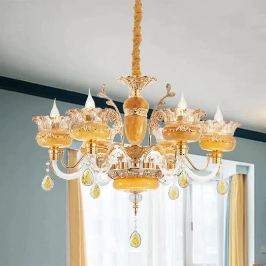 Modern Flower Shaped Chandelier Lighting Fixture Clear Crystal 6/8 Lights Bedroom Drop Pendant 6 /