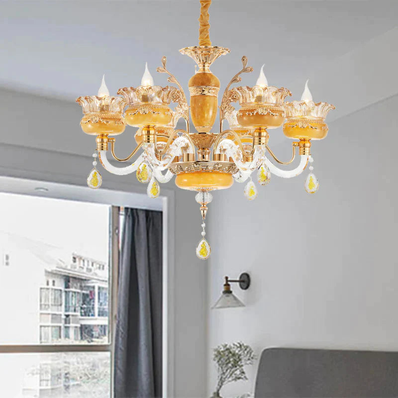 Modern Flower Shaped Chandelier Lighting Fixture Clear Crystal 6/8 Lights Bedroom Drop Pendant