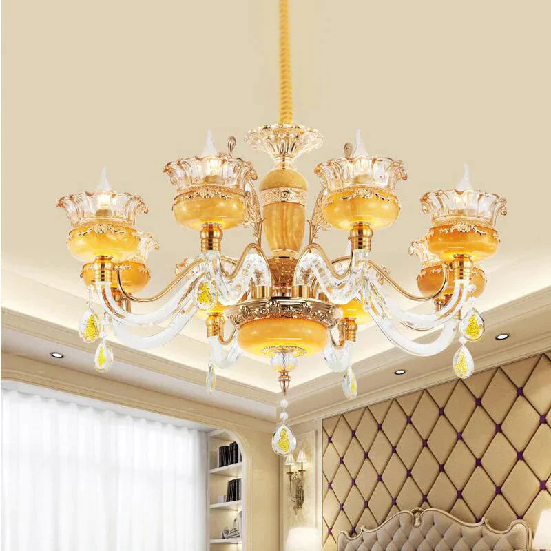 Modern Flower Shaped Chandelier Lighting Fixture Clear Crystal 6/8 Lights Bedroom Drop Pendant